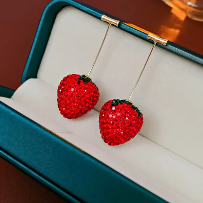Rhinestone Red Strawberry Stud Earrings for Women - Korean Ins Cute, Fashionable Jewelry with Personality