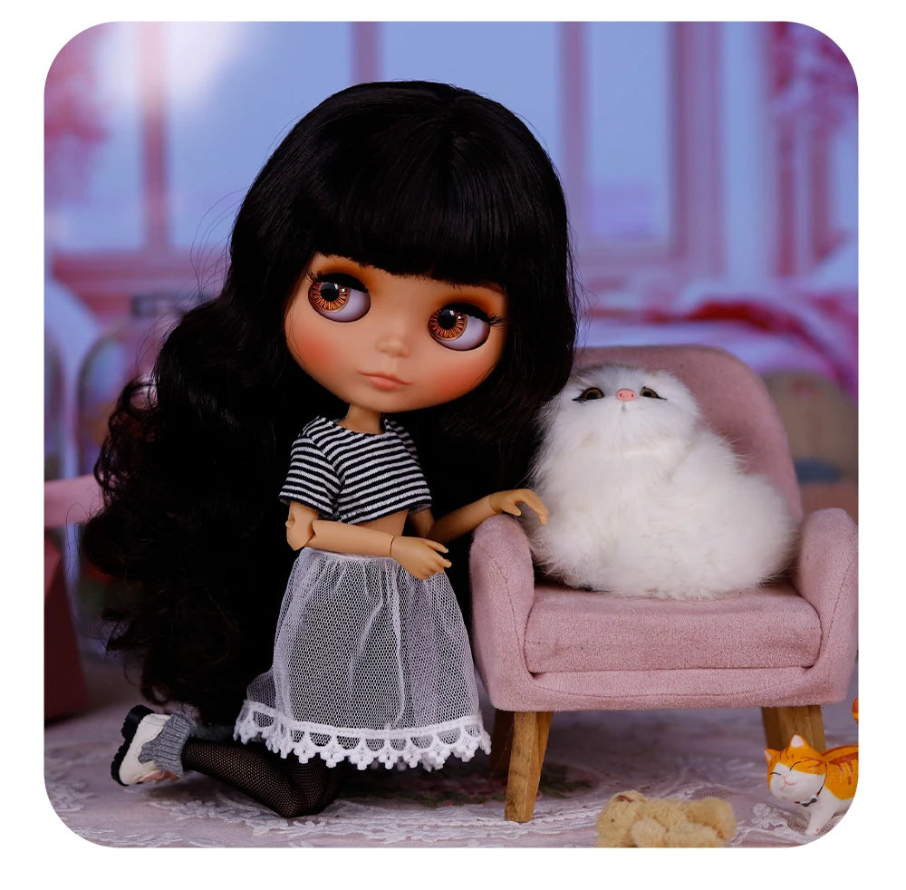 ICY DBS Blythe Doll – Tan Skin Matte Face with Eyebrows, 1/6 BJD Joint Body, Anime Christmas Gift