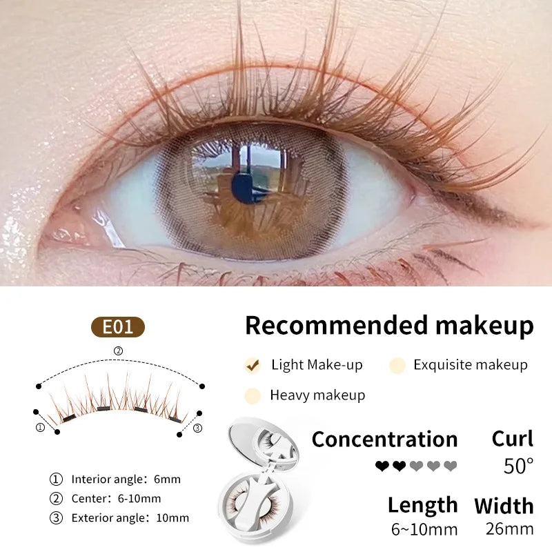 Brown Magnetic False Eyelashes – Natural, Lightweight Eye Makeup Set with Applicator & Carry Box