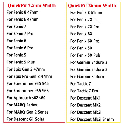 QuickFit Silicone Watch Strap 26mm 22mm for Garmin Fenix 7X 7 Pro 6X 6 5X 5 Plus 8 – Durable Replacement Sport Watchband