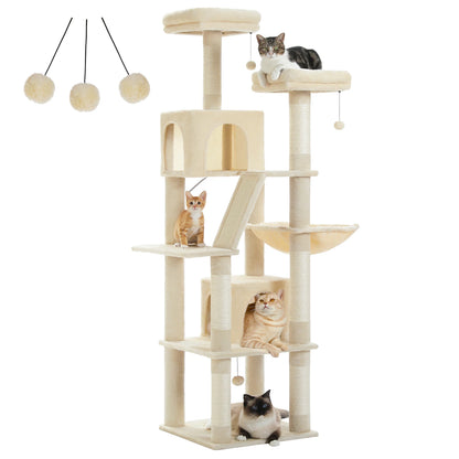 Large Cat Tree Tower – Multi-Level Plush Indoor Cat Condo with Scratching Posts, Boards, Perches & Caves