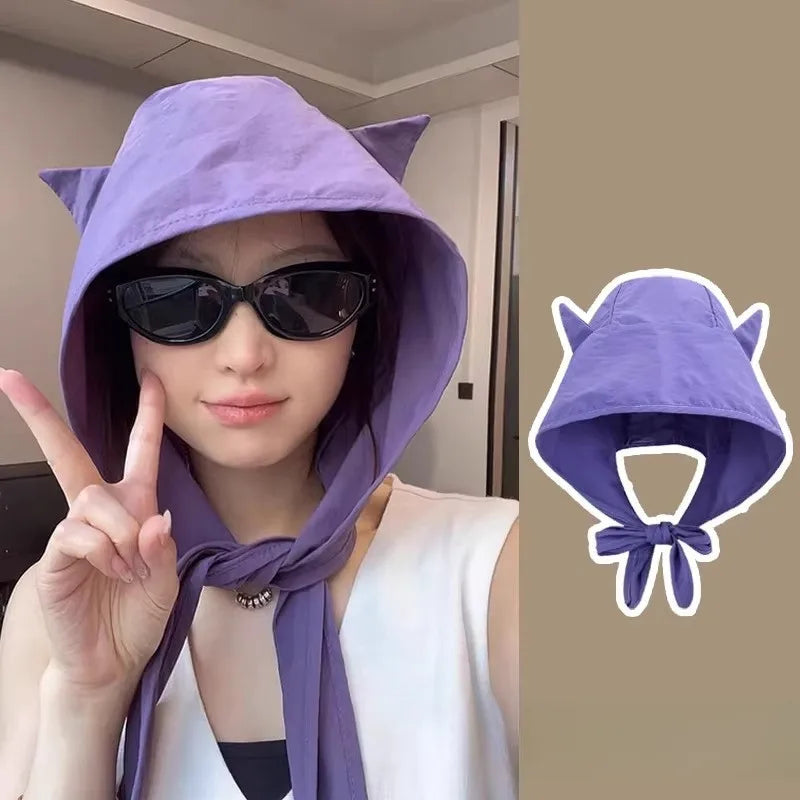 Women Cute Cat Ear Bucket Hat – Kawaii Cartoon Soft Breathable Sun Protection Cap, Adjustable Casual Summer Multi-Functional Hat