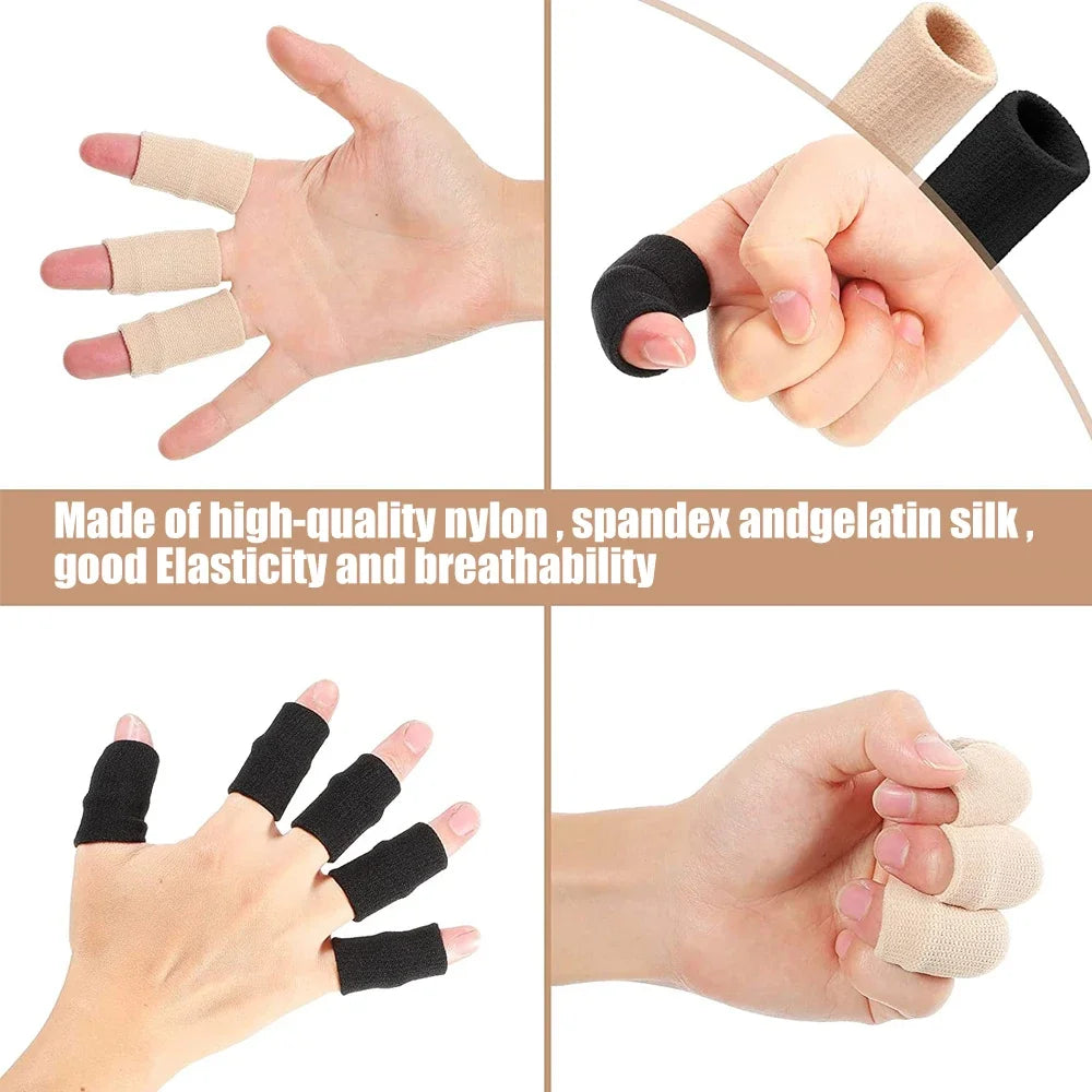10Pcs Finger Sleeves Set – Soft Breathable Nylon Thumb Brace & Elastic Support Tape for Sports & Arthritis Relief