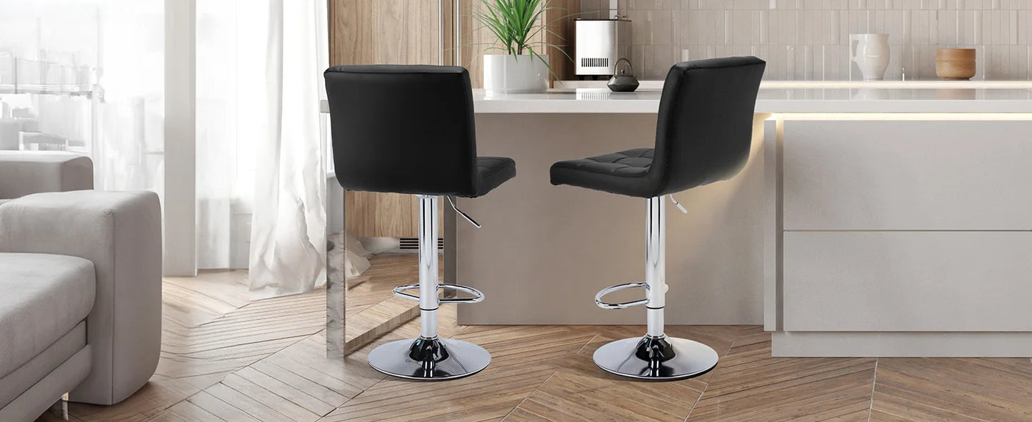 PU Leather Bar Stools Set of 2 – Upholstered Counter Height Stools with Comfortable Backrest, SGS Certified Gas Cylinder