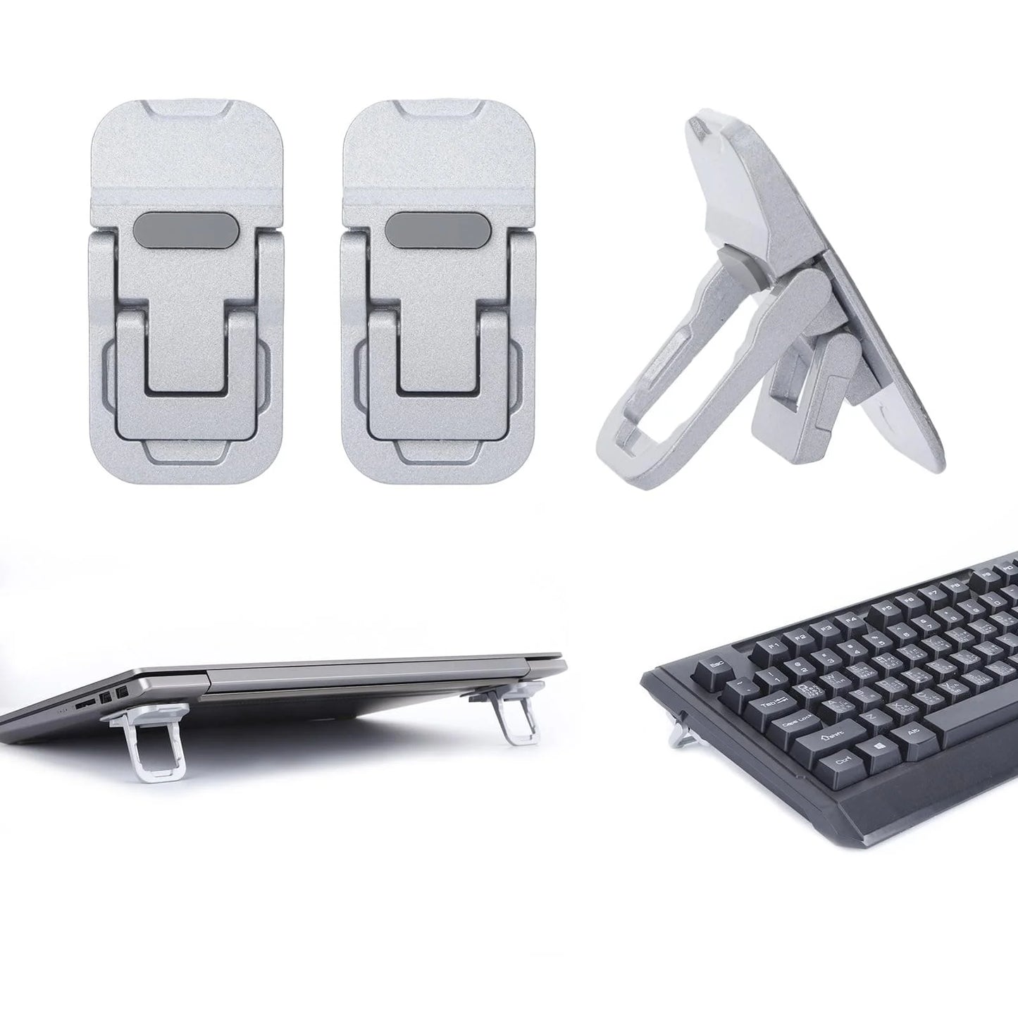 2PCS Mini Foldable Laptop Stand – Portable Adjustable Angle Self-Adhesive Invisible Notebook Riser for Laptop & Keyboard Support