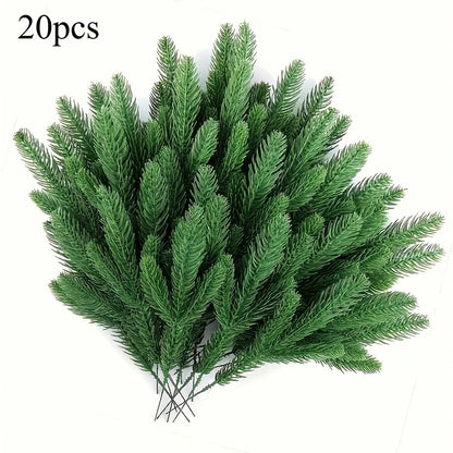 20pcs Artificial Green Pine Branches – DIY Christmas Tree & Winter Home Decor