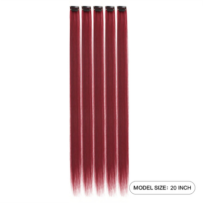 5PCS Long Straight Clip-In Hair Extensions - Synthetic Hairpieces for Women, Cosplay & Parties
