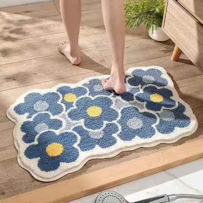 40x60cm Cute Flower Bathroom Rug – Machine Washable, Soft Absorbent Non-Slip Floor Mat