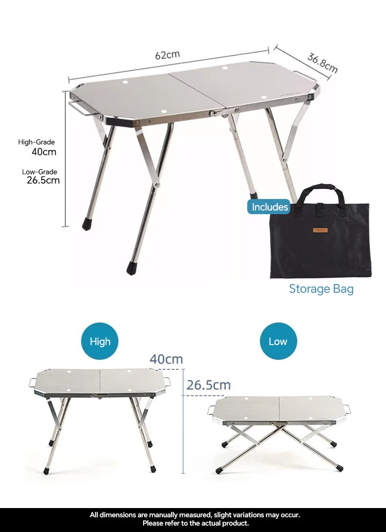 Outdoor Portable Stainless Steel Picnic Table – Durable Height Adjustable Folding BBQ & Camping Cooking Table