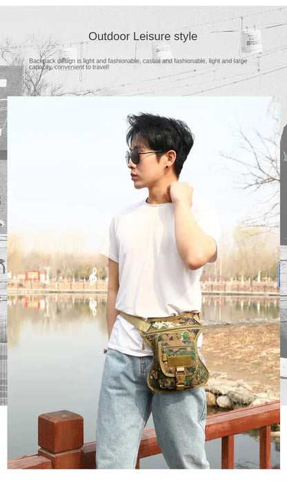Camouflage Motorcycle Drop Leg Bag – Waterproof, Multifunctional Waist Bag for Travel, Hiking & Outdoor Riding