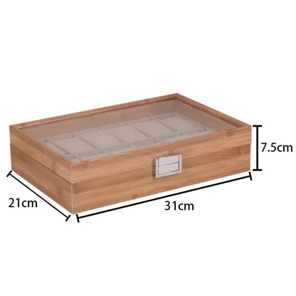 Bamboo Watch Box with Transparent Lid — 3/6/10/12 Grid Chinese Style Watch Storage Case for Men, Birthday Gift