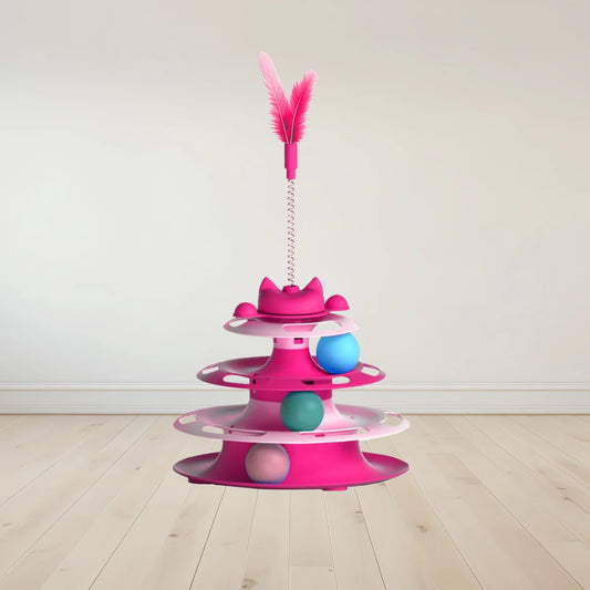 Interactive Cat Toy - Self-Play Turntable with Funny Ball & Wand for Boredom Relief and Kitten Exercise