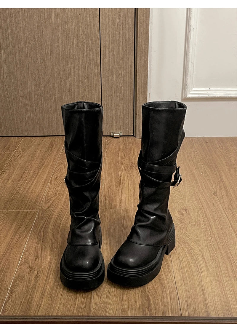 Vintage Thick Heel Women’s Knee-High Boots – Slip-On Fashion Booties for Autumn & Winter