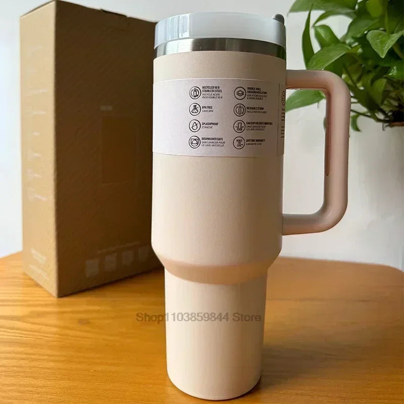 2025 New Stainless Steel Travel Mug with Handle & Straw Lid – 30oz/40oz Vacuum Insulated, Double Wall Thermal Iced Cup