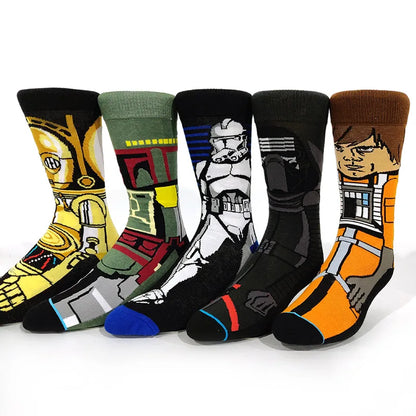 Cartoon Anime Crew Socks - 5 Pairs Unisex Hip Hop Street Style Novelty Casual Socks for Men and Women