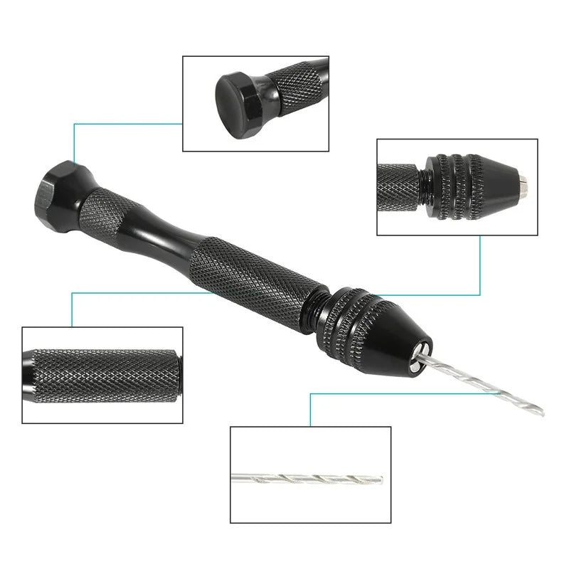 Mini Aluminum Hand Drill with Keyless Chuck – HSS Steel Twist Drill Bit for Woodworking & Manual Drilling
