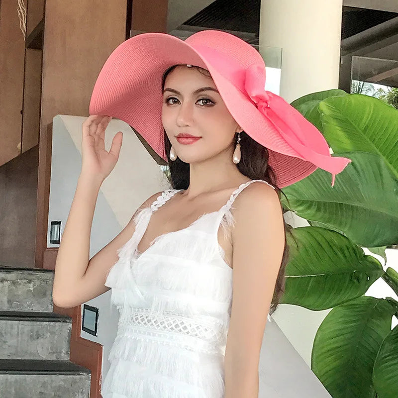 Women’s Foldable Summer Straw Hat – Beach & Travel Sun Visor with UV Protection, Bucket Cap Panama Style