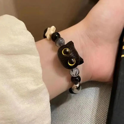 Luminous Cat Matching Bracelets for Couples | Glow-in-the-Dark Black & White Friendship Bangles | Cute Gift for Him & Her