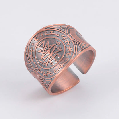 Dawapara 7 Archangels Protection Ring – Metatron Cube, Lilith Symbol, King Solomon Secrets Vintage Amulet Jewelry