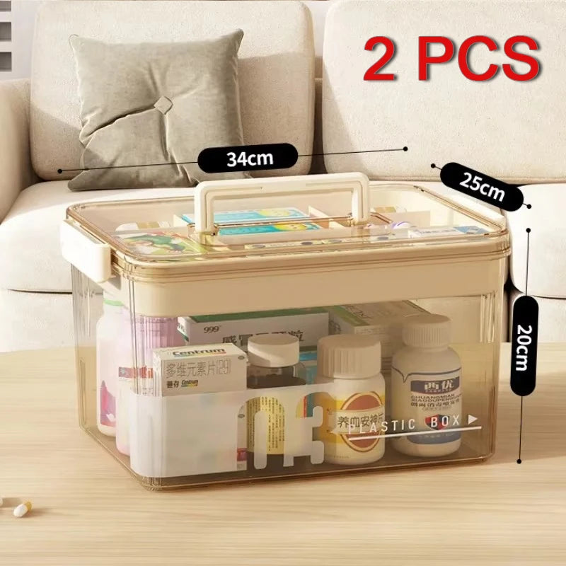 Multi-Layer Home Medicine Box – Large Capacity Transparent Medical Storage Case for First Aid & Medication Organization