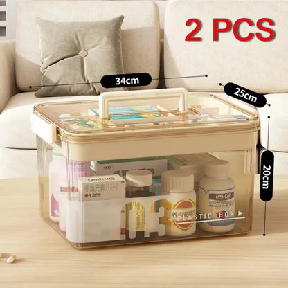 Multi-Layer Home Medicine Box – Large Capacity Transparent Medical Storage Case for First Aid & Medication Organization