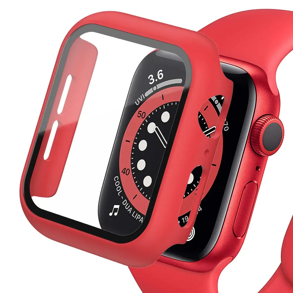Apple Watch Tempered Glass Case - Full Cover PC Bumper Screen Protector for Series 9 8 7 6 SE 45mm 41mm 44mm 40mm