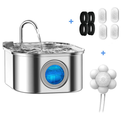3.2L Stainless Steel Pet Water Fountain - Automatic Cat & Dog Dispenser with Visual Water Level Window