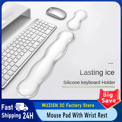 Ergonomic Mouse Pad with Wrist Rest – Anti-Slip Silicone Transparent Keyboard & Mouse Support Pad for Office & Gaming Desk Comfort
