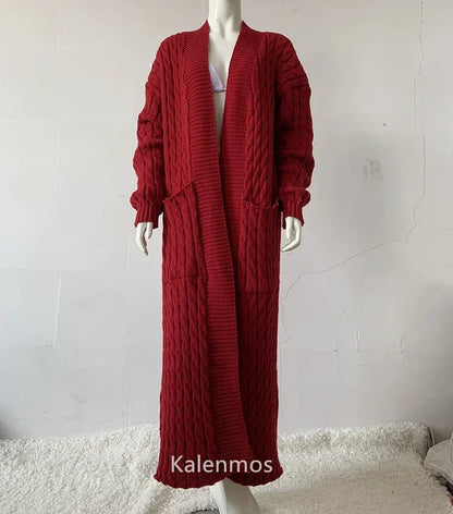 Knit Cardigan for Women – Long Green Crochet Jacket, Loose Long Sleeve Autumn/Spring Winter Sweater, 2023 Warm Jumper Coat