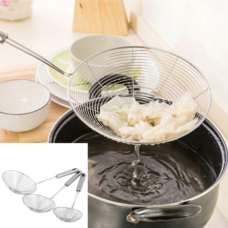 Stainless Steel Oval Skimmer - Mesh Oil Pot Food Filter, Cookware Colander, Fried Food Strainer for Kitchen Baking and Cooking