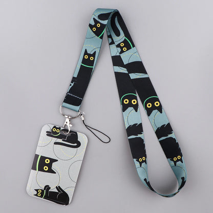 LX1293 Cartoon Black Cat Lanyard – Keychain, ID & Credit Card Holder, Phone Charm Neck Strap, Badge Accessories