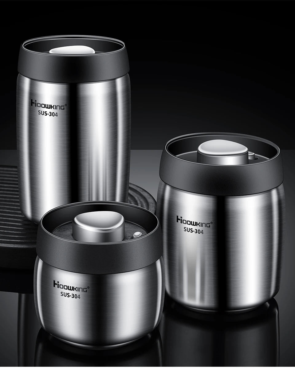 Vacuum Sealed Coffee Bean Storage Tank – 304 Stainless Steel Moisture-Proof Food Jar for Home
