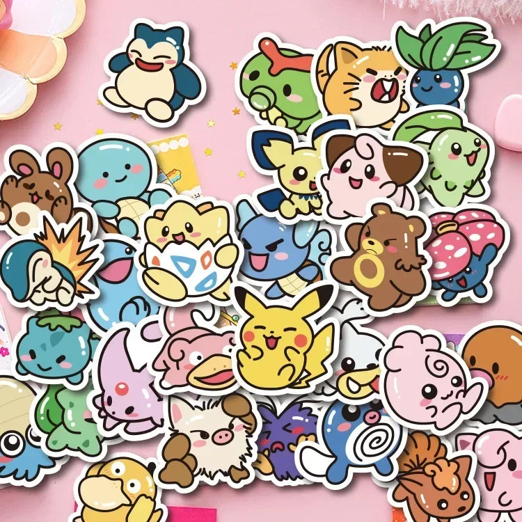 50PCS Kawaii Pokemon Anime Stickers - Pikachu Cartoon Decals for Laptop Luggage Phone Skateboard DIY Kids Gift