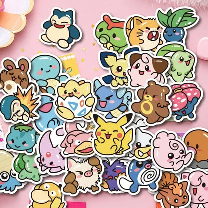 50PCS Kawaii Pokemon Anime Stickers - Pikachu Cartoon Decals for Laptop Luggage Phone Skateboard DIY Kids Gift
