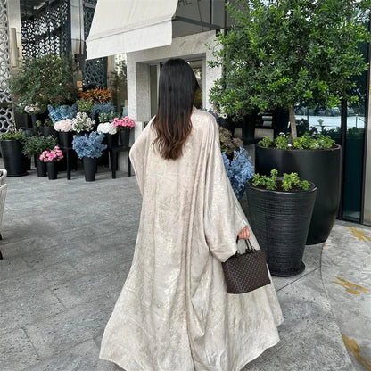Women’s Shiny Satin Open Kimono Abaya – Luxury Dubai Ramadan Muslim Kaftan Dress