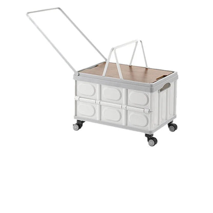 Foldable Storage Box with Wheels - Camping Gear Organizer with Wooden Lid for Car Trunk & Outdoor Use