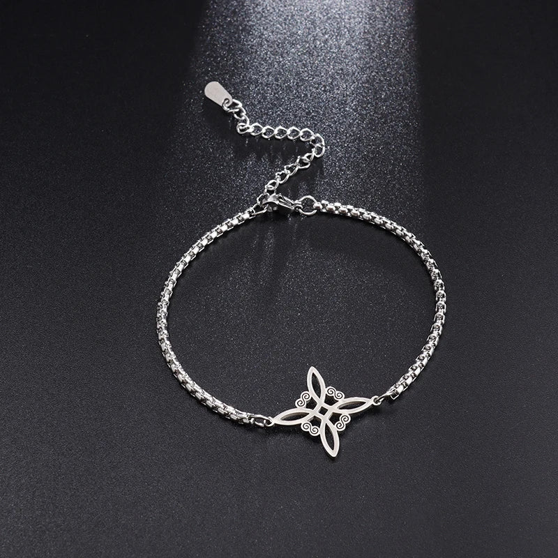Witch Knot Cuff Bracelet - Stainless Steel Pagan Magic Knot Good Luck Amulet Celtic Knot Jewelry