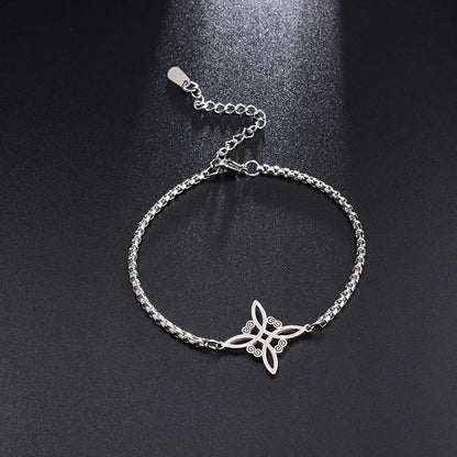 Witch Knot Cuff Bracelet - Stainless Steel Pagan Magic Knot Good Luck Amulet Celtic Knot Jewelry