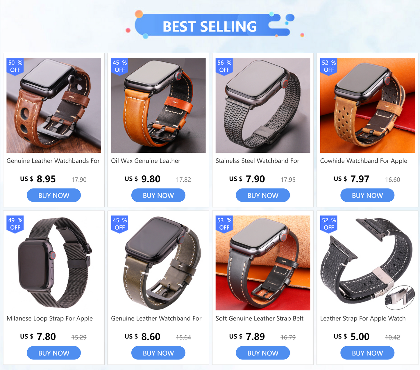 Genuine Leather Apple Watch Strap – Compatible with Series 7, 6, 5, 4, SE (40mm–49mm) for Men & Women