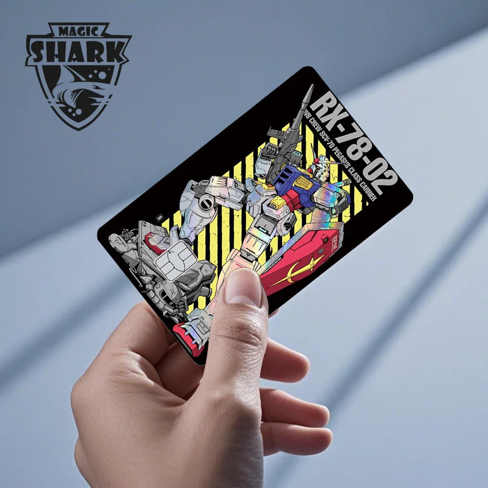 Holographic Robot and Shark Card Stickers - Laser Skin Film Decals for Debit, Credit, and Bank Cards