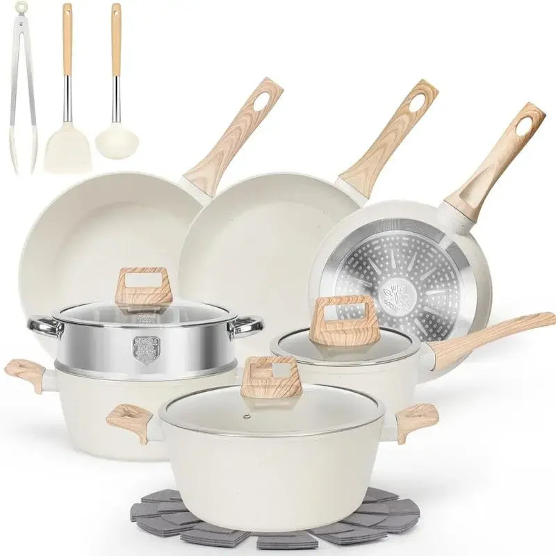 SODAY 12 Piece Granite Nonstick Cookware Set - Induction Compatible Kitchen Pots and Pans