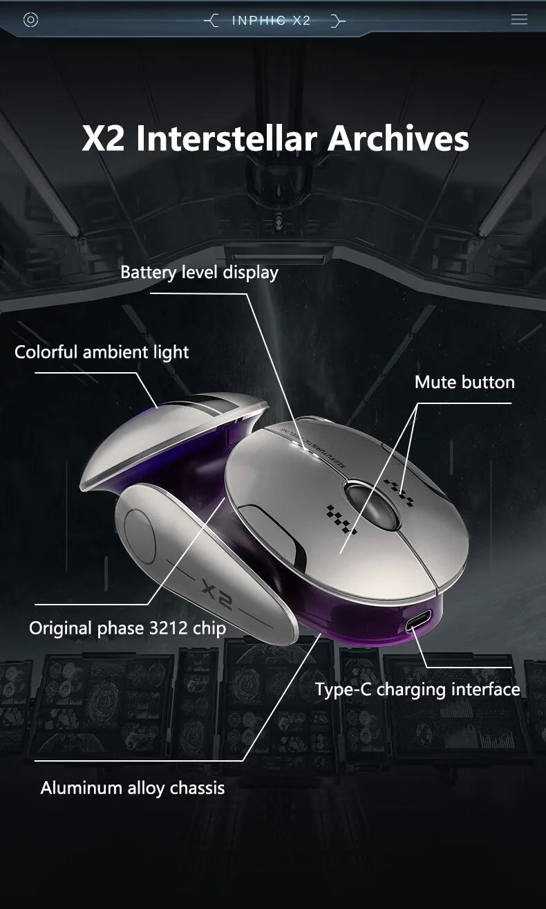 Inphic X2 Silent Bluetooth Mouse – Rechargeable Wireless Gaming & Office Mouse with Metal Base for Computer & Laptop