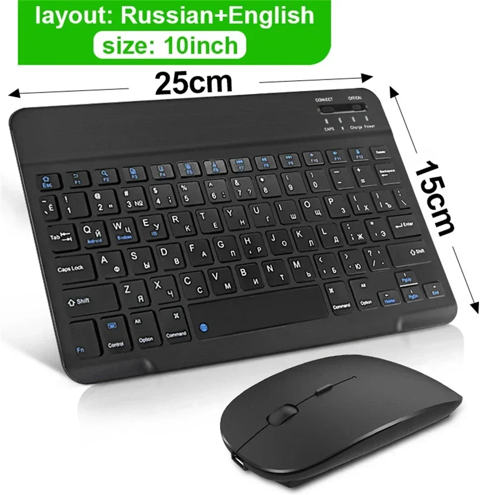 10" Bluetooth Wireless Rechargeable Keyboard – Russian, Spanish, French AZERT Layout for Android, iOS & Windows Tablets & Phones