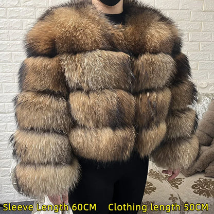 2025 Maomaokong Women’s Real Fur Coat – Natural Raccoon & Fox Fur Jacket with Hood, Warm Winter Outerwear