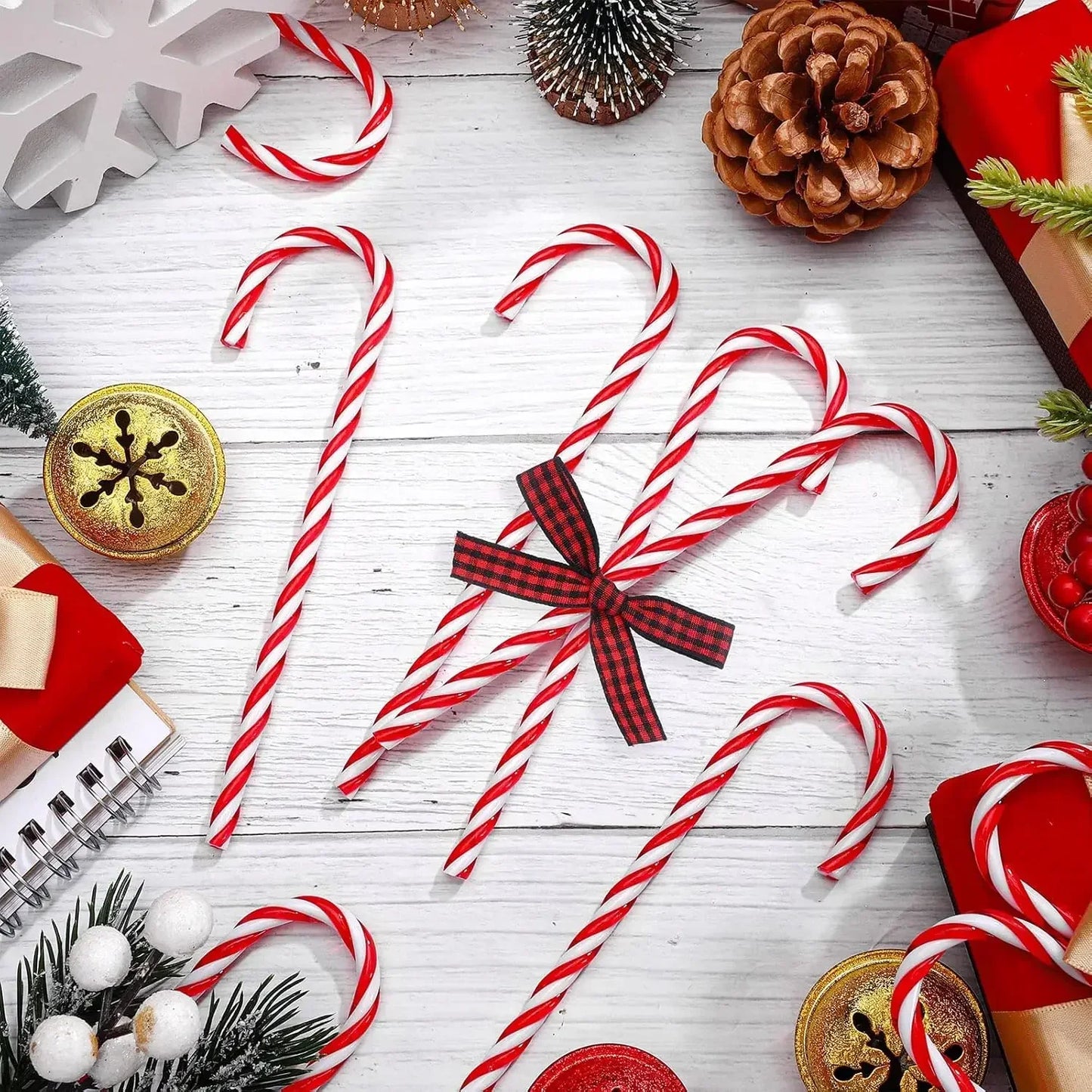 100/10pcs Christmas Candy Cane Ornaments – Plastic Twisted Hanging Decorations for Tree & Party Favors