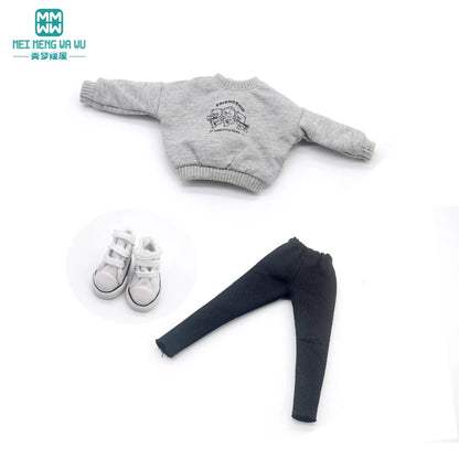 Blythe Doll Clothes – Fashion Tops, Black & White Shirts with Jeans & Plaid Pants for Azone OB22/OB24 Dolls