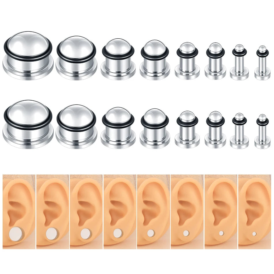 2PCS Stainless Steel Ear Plugs & Tunnels — 1.6-16mm Silver Ear Gauge Stretching Kit for Men & Women