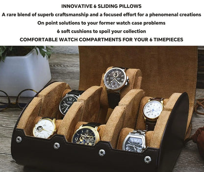 6-Slot Watch Travel Case – PU Leather Organizer Roll for Men & Women, Watch Display Storage Case