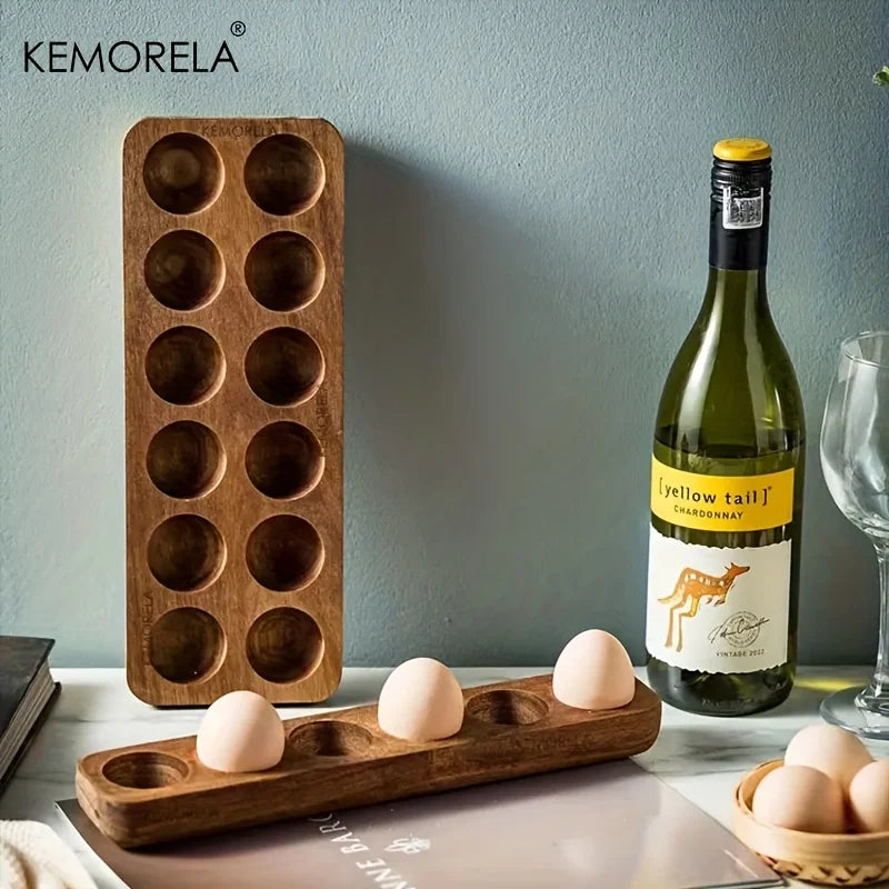KEMORELA Wooden Egg Storage Box – Multi-Compartment Kitchen Organizer for Fresh Eggs