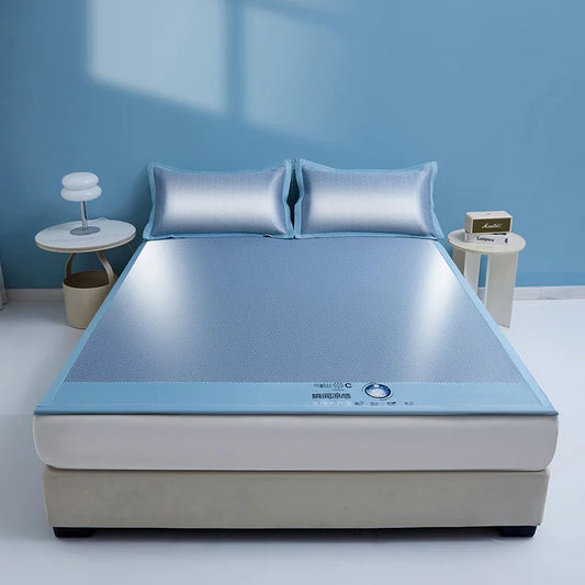 Cooling Ice Silk Bed Mat - Carbon Fiber Summer Mattress Cover with Pillowcase